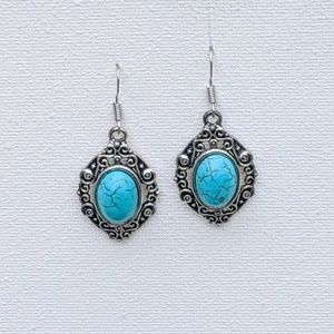 Turquoise Boho Vintage Silver tone Earrings #9
